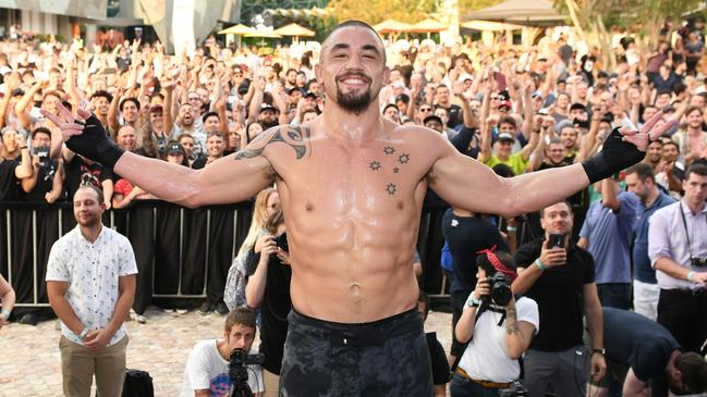 MELBOURNE, AUSTRALIA - FEBRUARY 07: Robert Whittaker of Australia poses after his UFC 234 workout session at Federation Square on February 07, 2019 in Melbourne, Australia. (Photo by Vince Caligiuri/Zuffa LLC/Zuffa LLC)