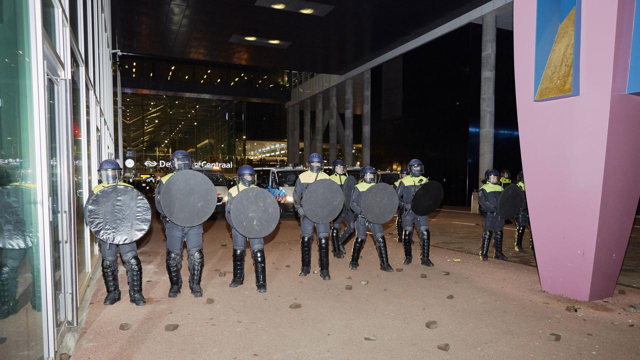 Clashes erupt between anti-lockdown protesters and anti-riot forces as the Dutch government announce new measures to counter a new wave of Covid-19 virus infections. Picture: Pierre Crom/Getty Images