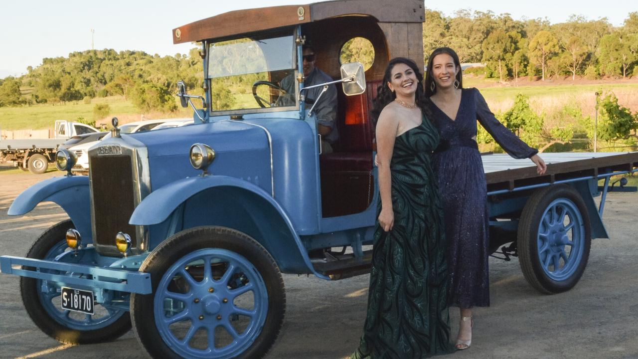 Graduate Josephine McQueen (left) with partner Grace York at Mary MacKillop Catholic College formal at Rosalie House, Thursday, November 17, 2022. Picture: Rhylea Millar