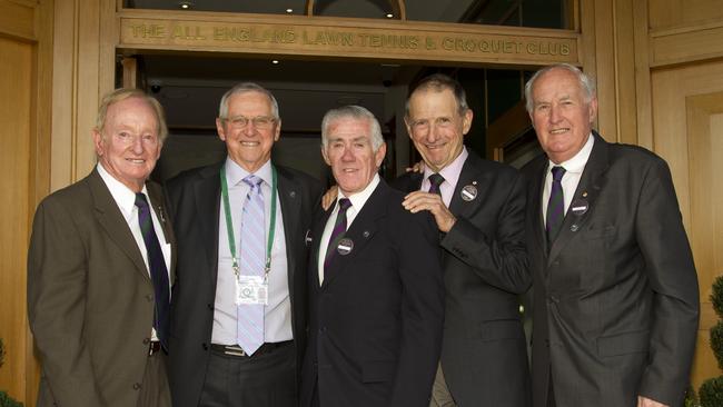 July 6, 2014, Wimbledon, England; Australian tennis legends Rod Laver, Roy Emerson, Ken Rosewall, Ashley Cooper, and Neale Fraser.
