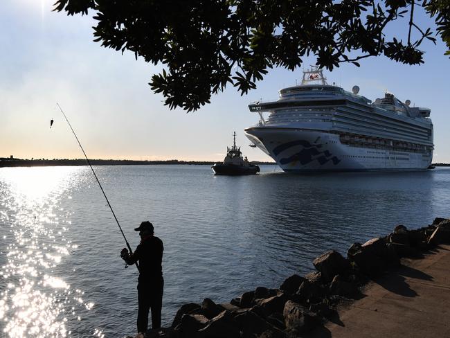 The Ruby Princess, with crew only on-board, docks at Port Kembla on, April 6, 2020. Picture: Dean Lewins