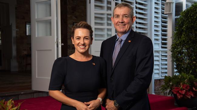 Country Liberal Party leader Lia Finocchiaro is sworn in as the 14th Chief Minister of the Northern Territory at a ceremony at Government House, with Gerard Maley. Picture: Pema Tamang Pakhrin