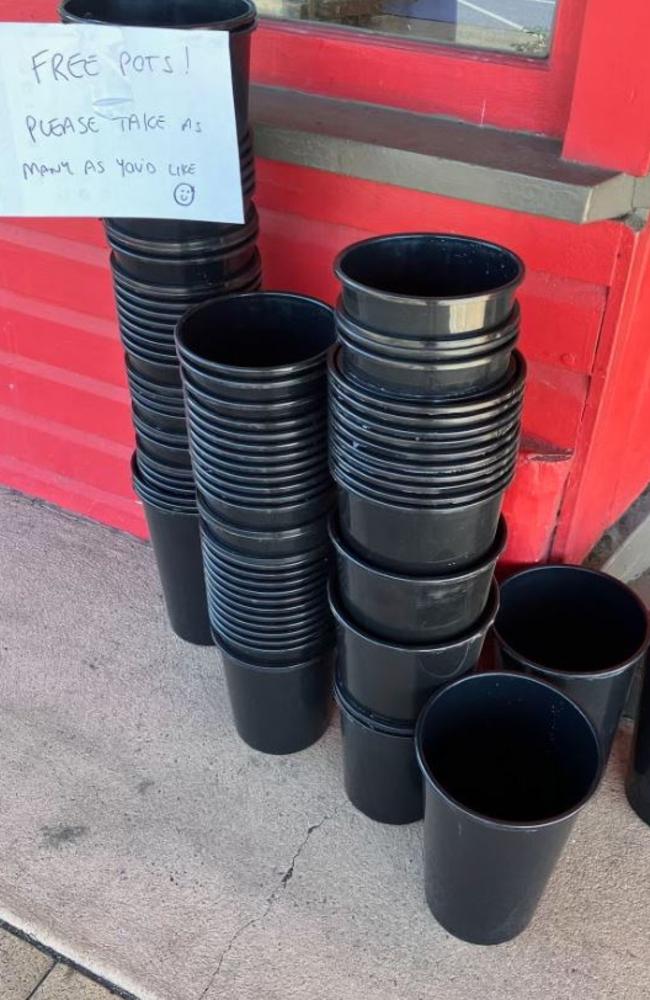 A Darling Downs environmentalist has been collecting flower buckets from a Woolworths and Coles store in a bid to stop the supermarket giants unsustainable practice. Photo: Supplied