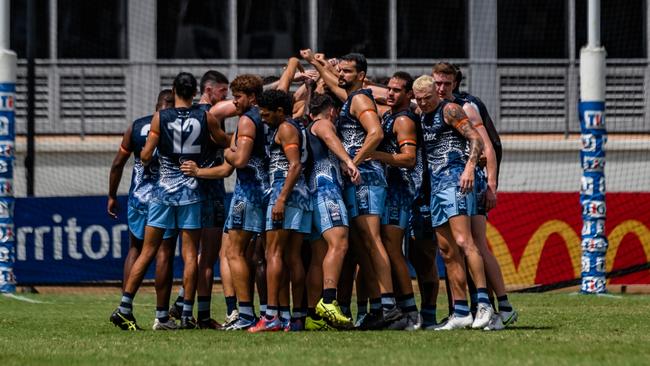 Darwin Buffaloes accepted a $62 fine for engaging in a melee with the Tiwi Bombers in Round 12. Picture: Patch Clapp / AFLNT Media.