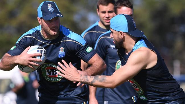 Boyd Cordner and Jack Bird during NSW training.