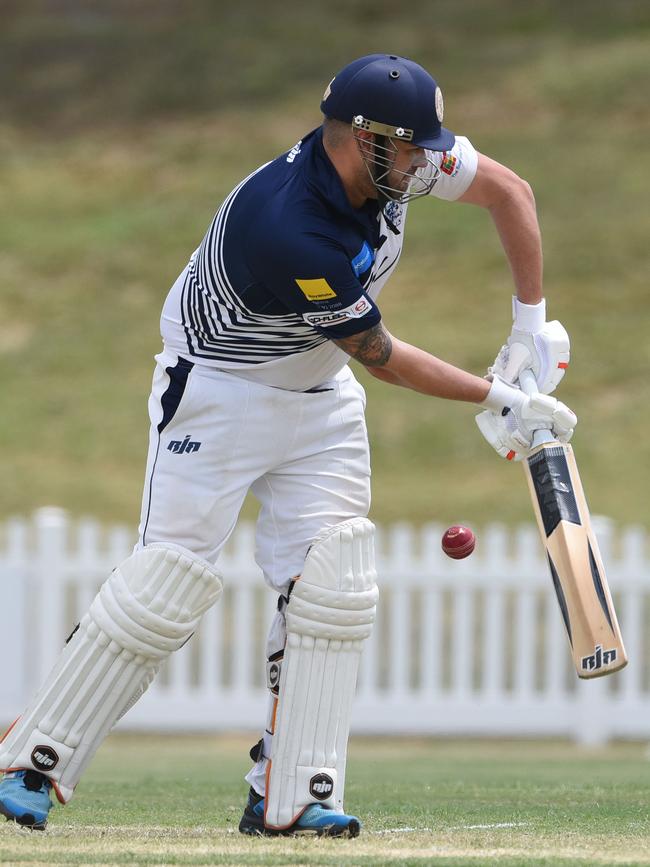 Cats opening batsman Ryan Armstrong clips one off his pads. Picture: Steve Holland