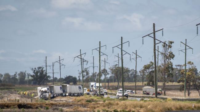 A fatal crash involving car and truck occurred on the Warrego Highway between Bowenville and Dalby on Sunday. Picture: Nev Madsen.