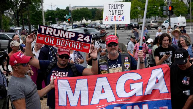 Trump supporters outside Washington’s E. Barrett Prettyman US Courthouse on Thursday in Washington. Picture: AFP