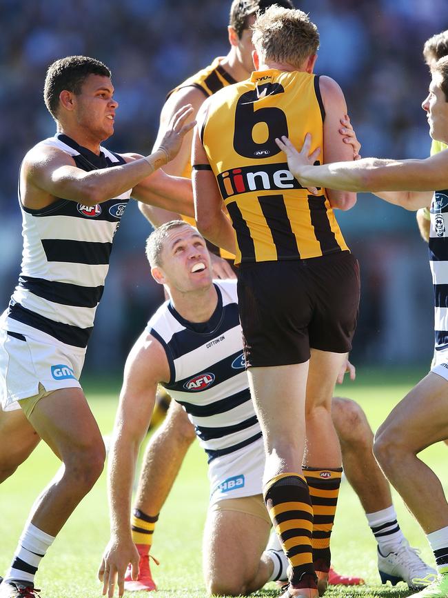 Sicily dumped Selwood in an earlier altercation. Picture: Getty Images