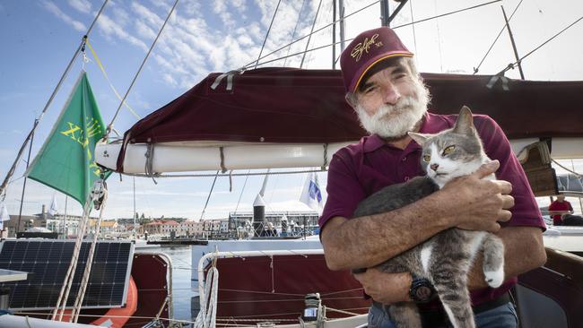 Sylph VI skipper Robert Williams with shipmate Oli. Picture: Chris Kidd