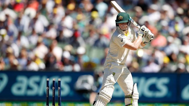 Smith watches his stumps get rattled this morning. Picture: Getty Images