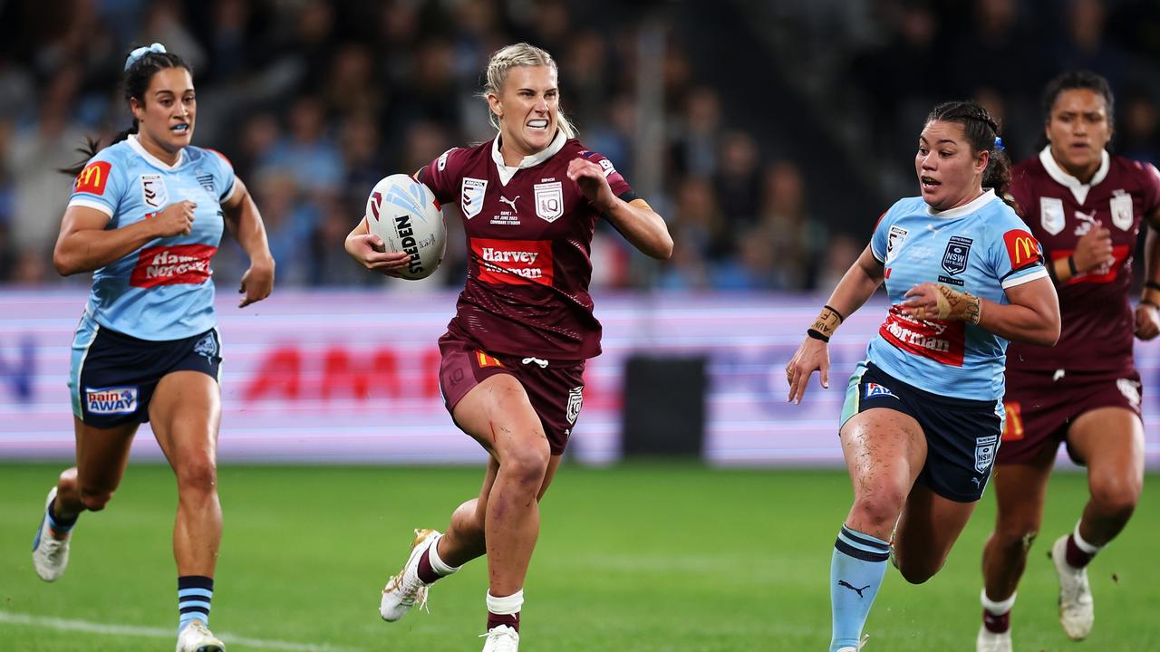 Shenae Ciesiolka of the Maroons breaks away during game one of the Women’s State of Origin series between New South Wales and Queensland. Picture: Getty Images