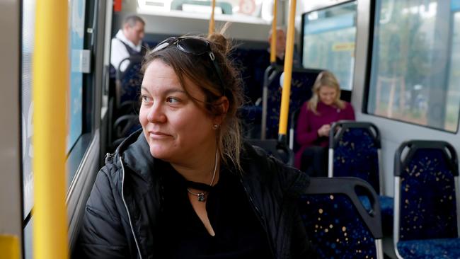 Samantha Velasco on her way home from Rouse Hill Metro Station with the on-demand bus. Picture: AAP IMAGE / Angelo Velardo