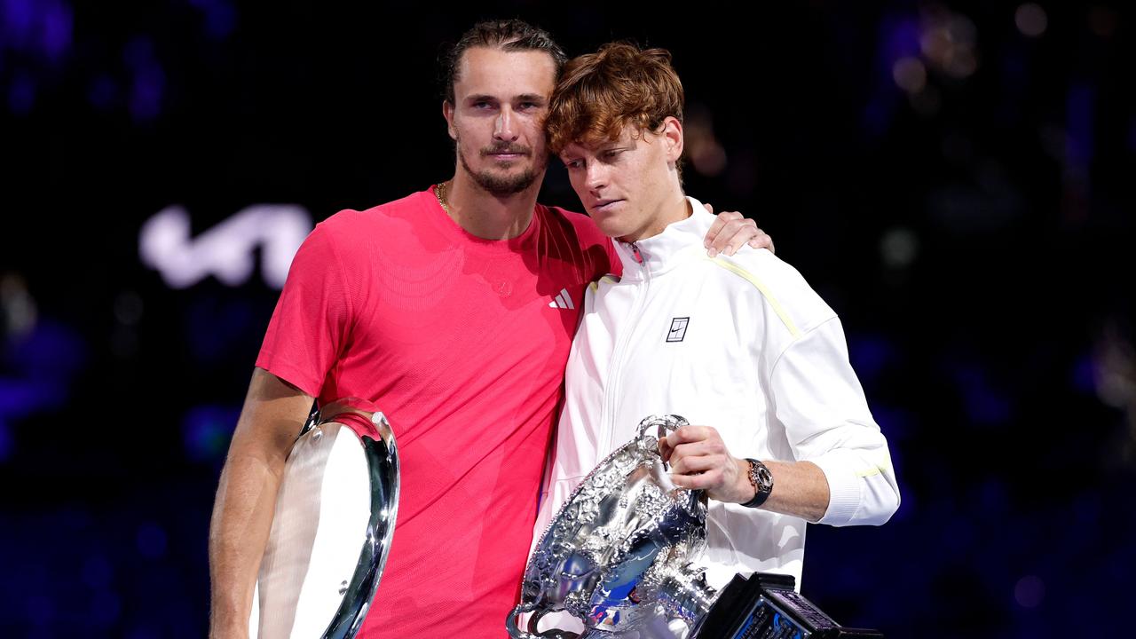 Italy's Jannik Sinner (R) and runners up Germany's Alexander Zverev. Photo by Martin KEEP / AFP.