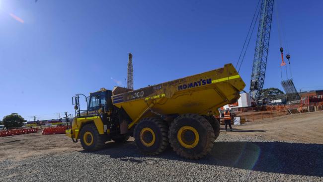 Heavy machinery is on site and construction has ramped up at the Southern Precinct in Clovelly Park, marking the start of major works on the River Torrens to Darlington (T2D) Project that will create a non-stop South Road. Picture: RoyVPhotography
