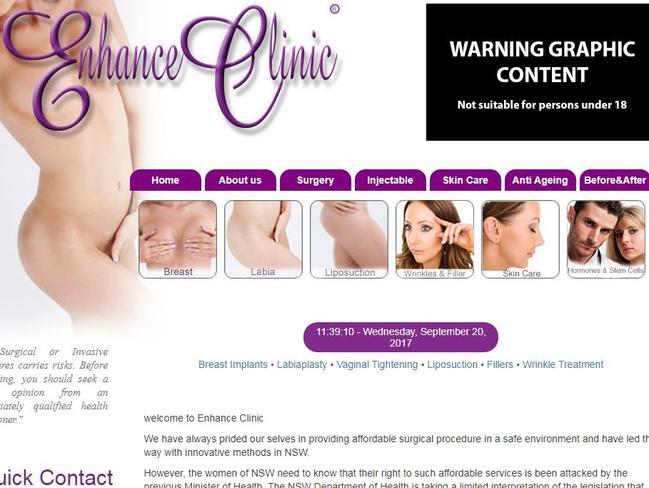 Image from website of Enhance Clinic. Patient Emma Kelly said her breast enhancement operation was “butchered” at Enhance’s Penrith outlet.