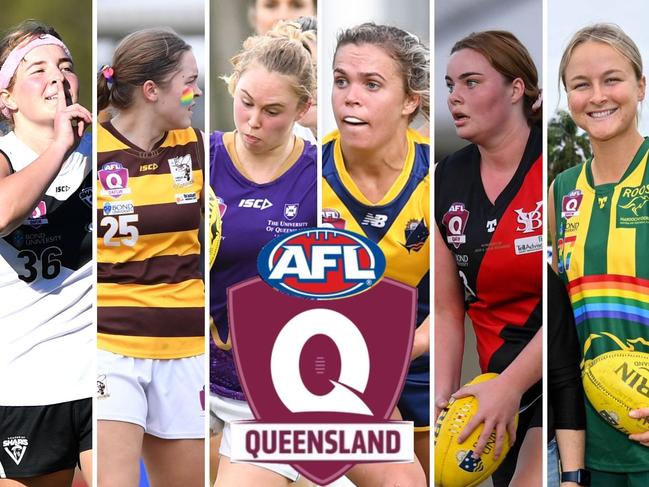 Leading stars from the QAFLW 2023 season. Pictures: Highflyer Images and Brooke Sleep Media.