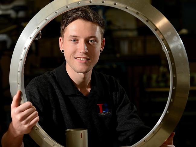Toolcraft trade assistant Brandon Lahne at the company's Holden Hill factory, was surprised at how tiring his job would be. For 5000 Jobs in 50 Days network editorial campaign. Story is about the culture shocks that young people get when they start their first job. Picture: Bianca De Marchi