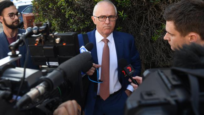 Former prime minister Malcolm Turnbull speaks to the media as he leaves his residence in Point Piper. Picture: AAP