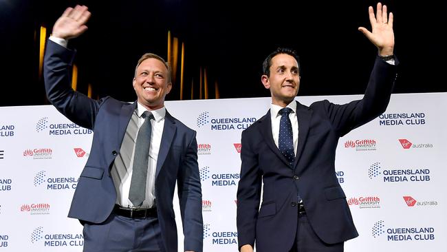 BRISBANE, AUSTRALIA - NewsWire Photos OCTOBER 16, 2024: Queensland Premier Steven Miles and Opposition Leader David CrisafulliQueensland Premier Steven Miles and Opposition Leader David Crisafulli will face off just ten days prior to the state election.Picture: NewsWire / John Gass