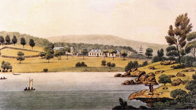 Woolloomooloo residence of Officer John Palmer, purser of the First Fleet ship Sirius, circa 1824.