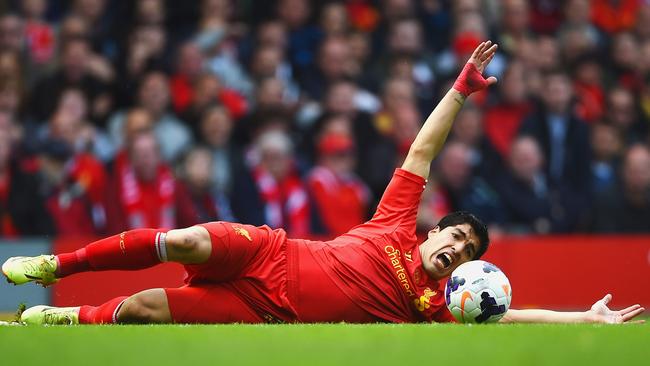 Luis Suarez of Liverpool appeals to the referee.