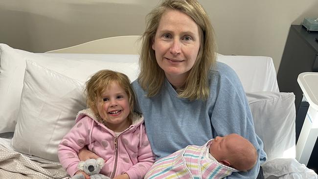 Armstrong Creek mum Naomi Mathias with children Heike and Otto Hunter at Epworth Geelong. Picture: Supplied