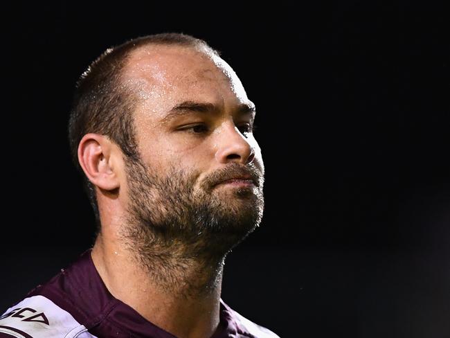 SYDNEY, AUSTRALIA - MARCH 31: Brett Stewart of the Sea Eagles looks dejected after losing the round five NRL match between the Manly Sea Eagles and the South Sydney Rabbitohs at Brookvale Oval on March 31, 2016 in Sydney, Australia. (Photo by Cameron Spencer/Getty Images)