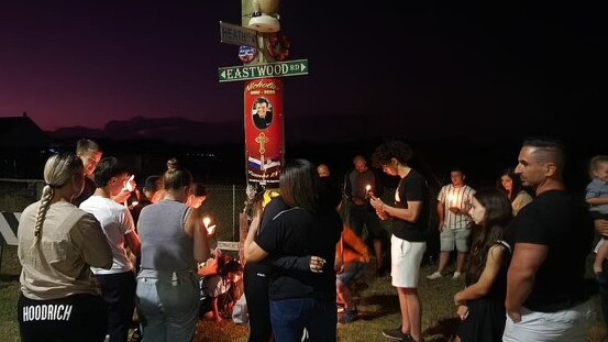 Katie Dokmanovic gathers with friends and family at the spot where Nicholas Hoenselaars died. Picture: Supplied