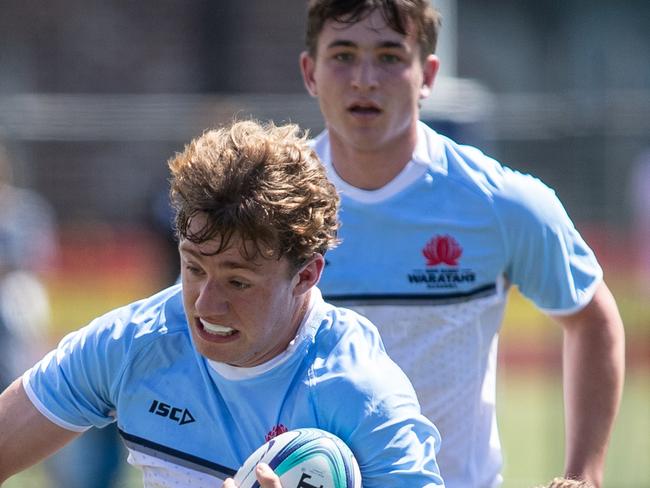 20th September 2022. News Local. SportDaceyville, Sydney, NSW, Australia.Pics by Julian Andrews.Rugby Union Action from the NSW Waratahs Under 18 2nd team v NSW Invitational U18 TeamPicture shows:WaratahÃs player(s): Oscar JorgensenInvitational player(s):