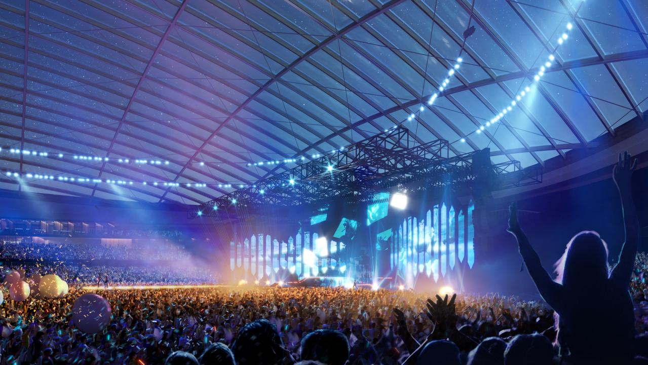 Image supplied by Macquarie Point Development Corporation showing an artist's impression of a concert at the proposed multipurpose stadium.