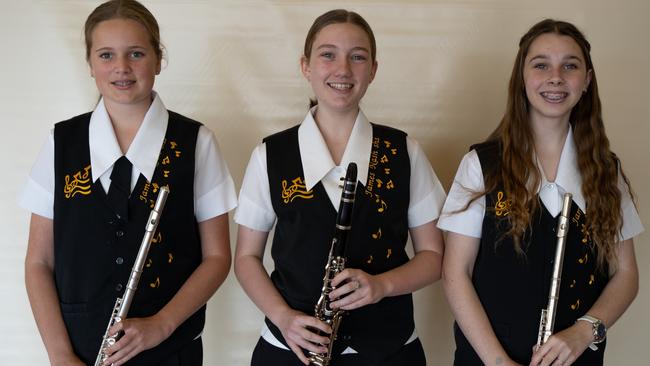 Abigail Morrison, Rae-leigh Weber, Rani Chandler Marchella Kendall and Florence Penny from the James Nash State High School Concert Band at the Gympie Eisteddfod. July 31, 2023. Picture: Christine Schindler