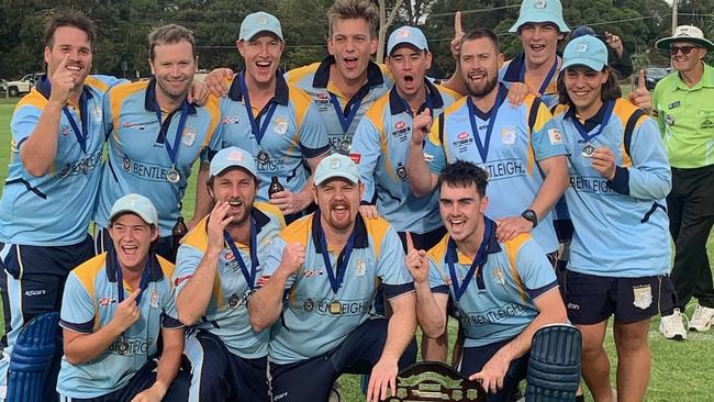 West Bentleigh players after their upset of Oemga in Woolnough Shield. Pic: Simon Poll World of Photography.