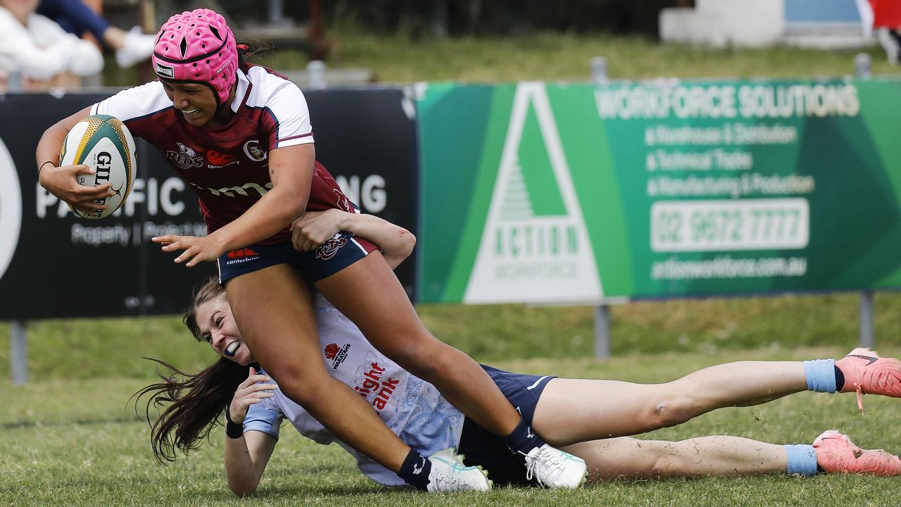 Next Gen 7s action between NSW and Queensland in round one. Photos: Supplied/Karen Watson