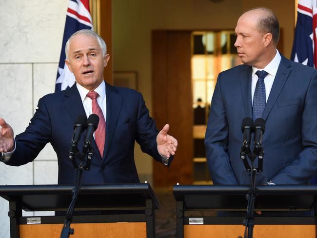 Prime Minister Malcolm Turnbull (left) and Minister for Immigration and Border Protection Peter Dutton announced new citizenship changes in April. Picture: Lukas Coch/AAP