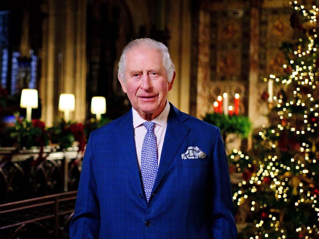 King Charles III seen during the recording of his first Christmas broadcast in the Quire of St George's Chapel at Windsor Castle. Picture: Victoria Jones – Pool/Getty Images