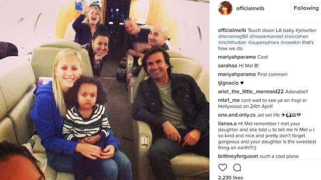 Lorraine Giles on board a private jet with the celebrity family. Picture: Mel B/Instagram.