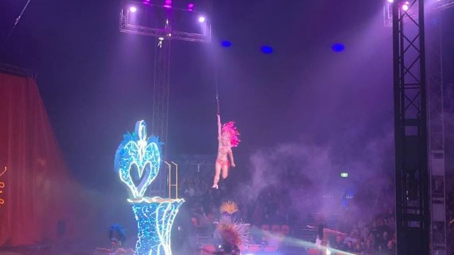 A performer suspended above the floor at Wednesday night’s performance. Picture: Instagram