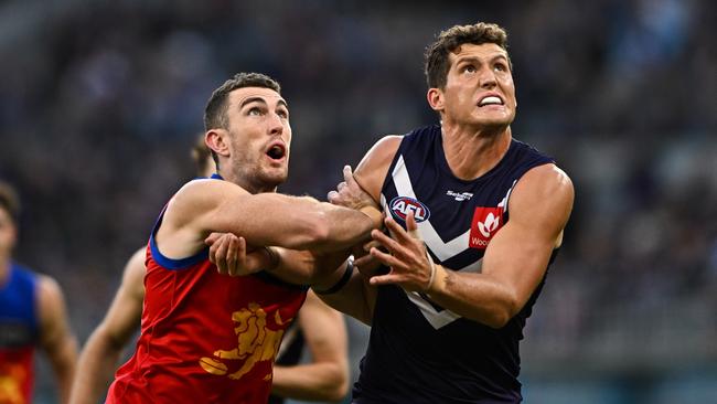 Lloyd Meek (right) will compete for the No.1 ruck mantle at Hawthorn after crossing from Fremantle in the Jaeger O’Meara deal. Getty Images