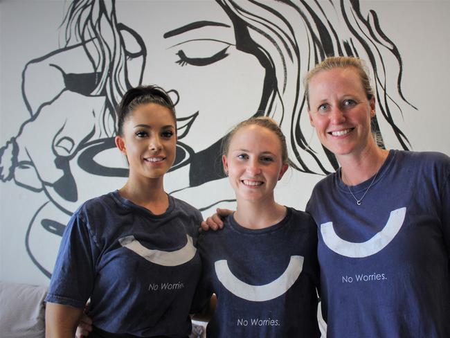 Urban Espresso Lounge barista Laura Gill and manager Karly Amos with owner Brooke Welch. The cafe in Coffs Harbour's bustling Jetty precinct has been voted as the public's joint favourite. Photo: Tim Jarrett.