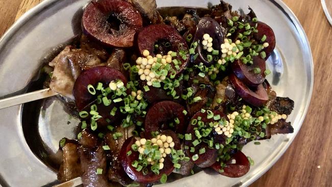 Ox tongue skewer, cherry, pickled mustard, at Longplay Bistro was a carefully conceived dish. Pictures: Simon Wilkinson