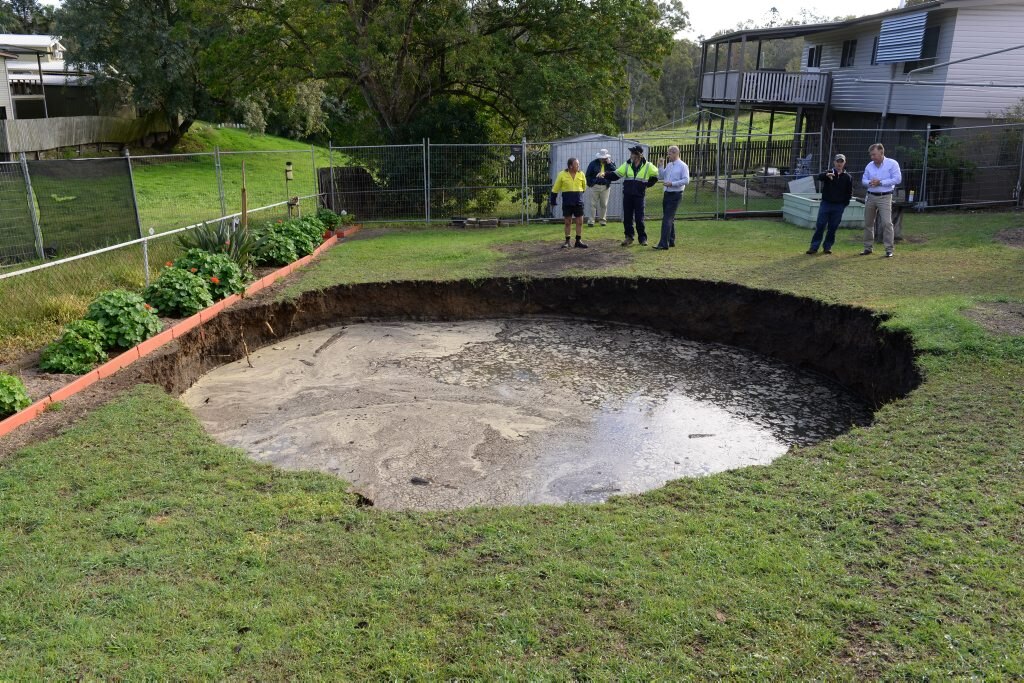 Day two of sink hole drama from at Basin Pocket. Picture: Rob Williams