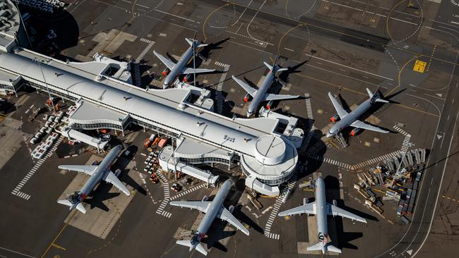 Planes grounded at Sydney Airport. Picture: Cameron Spencer/Getty Images