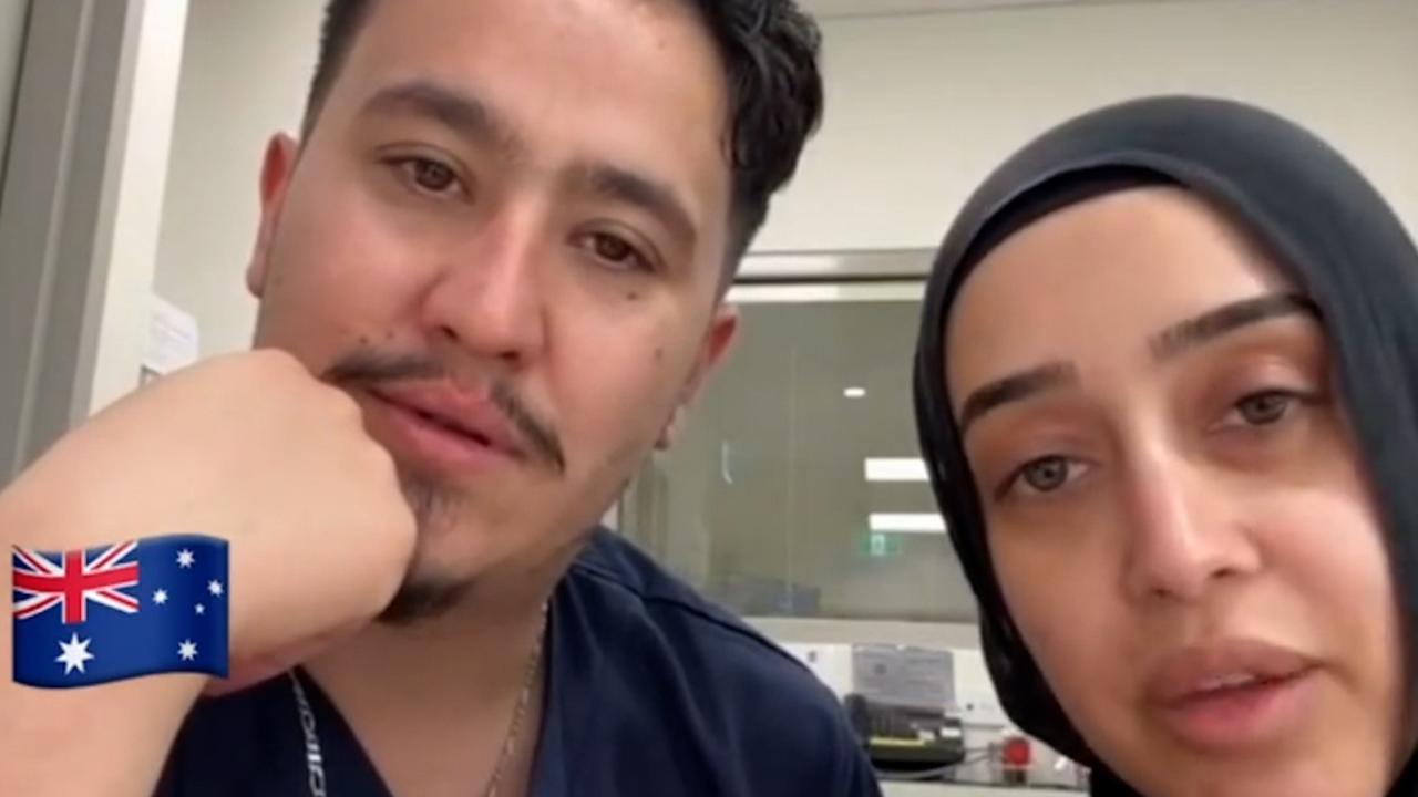 Nurses Ahmad Rashad Nadir and Sarah Abu Lebdeh during their vile video in which they talked about killing Israeli patients.