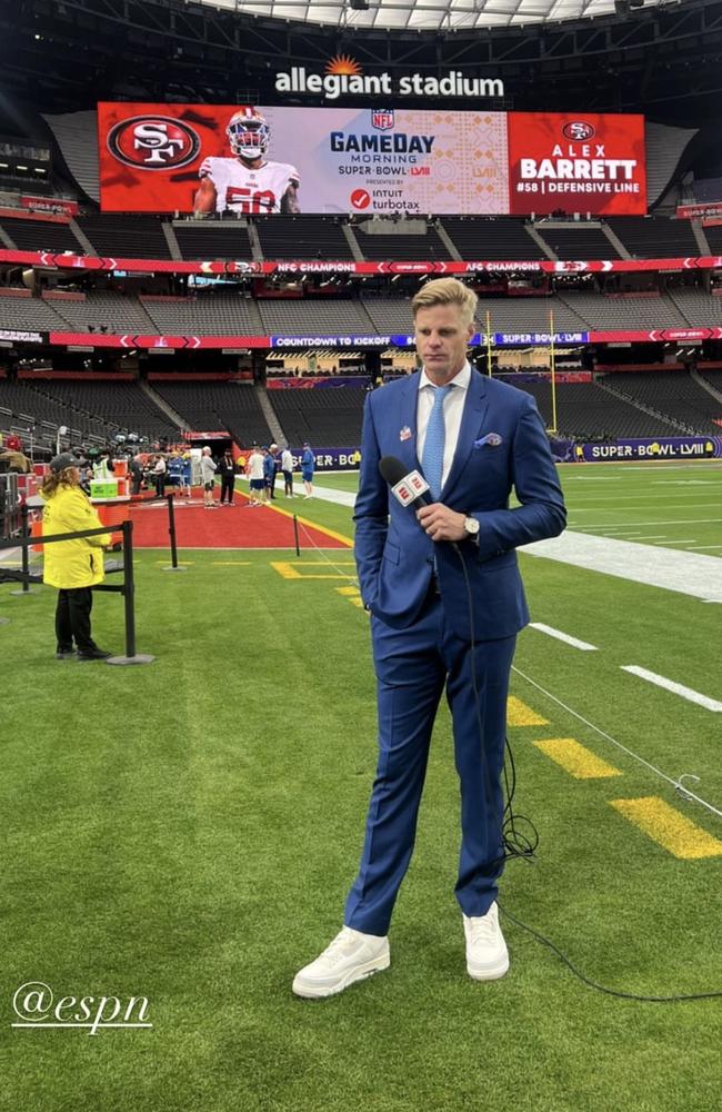 Riewoldt working at the 2024 Super Bowl for ESPN.