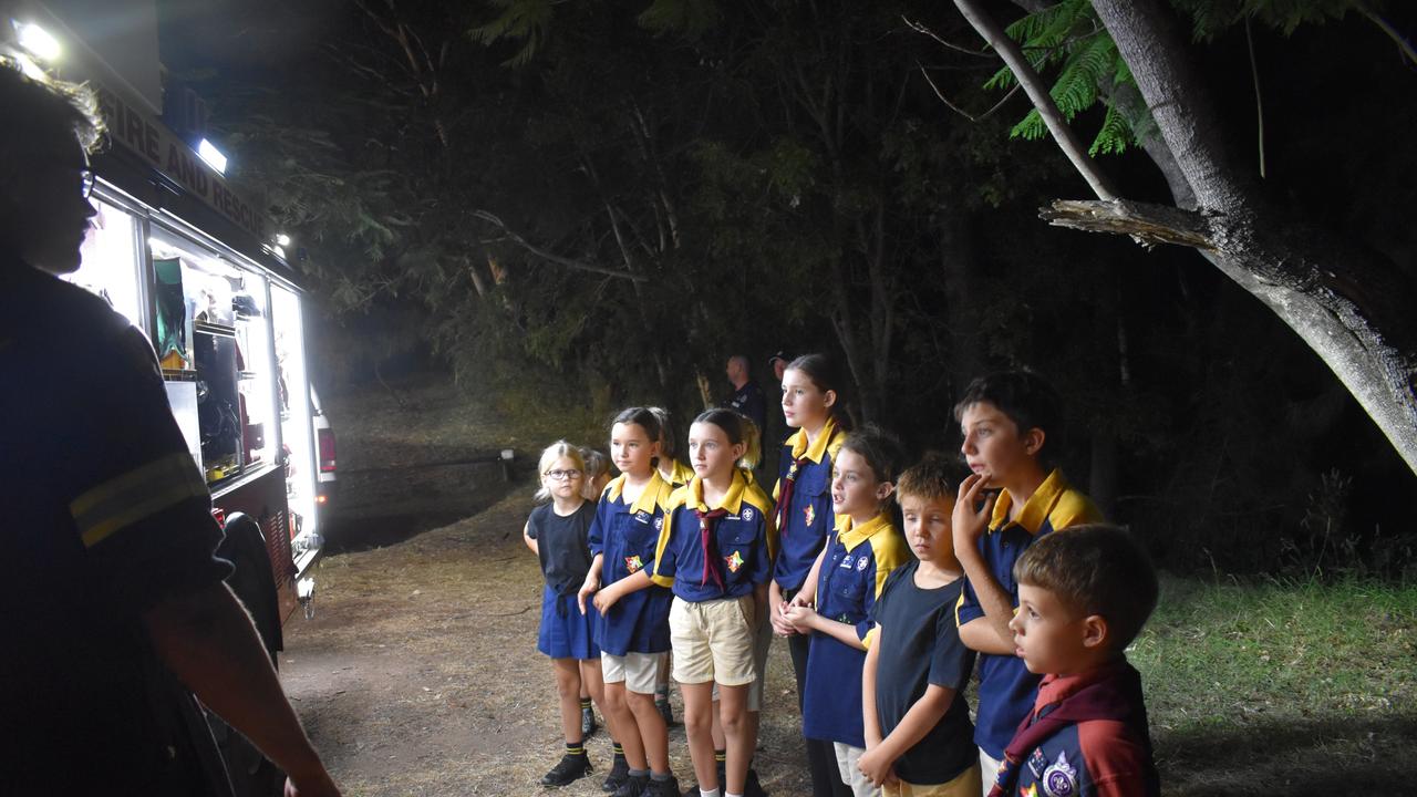 Rockhampton police officers and fire crews visited the Mount Archer Scout Group on Wednesday March 3, 2021. Photos: Vanessa Jarrett