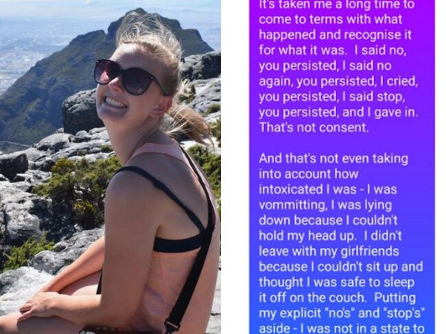 Hannah messaged her attacker after the incident, detailing her state on the night in question. Picture: Supplied