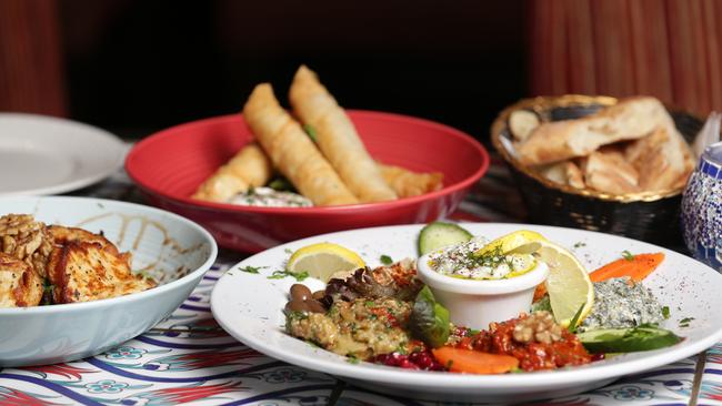 Some of the dishes on offer, including the Karisik meze (front right) from Pasha’s Lounge in Bondi. Picture: Christian Gilles