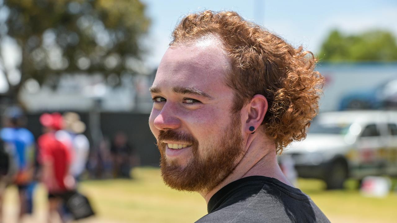 Gilbert Kassebaum vying for best mullet at the VALO Adelaide 500. Picture: Brenton Edwards