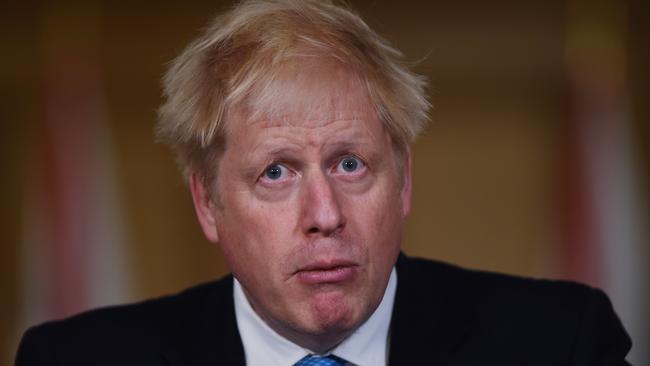 Britain's Prime Minister Boris Johnson speaks during a virtual press conference on the latest coronavirus data. Picture: Eddie Mulholland/WPA Pool/Getty Images